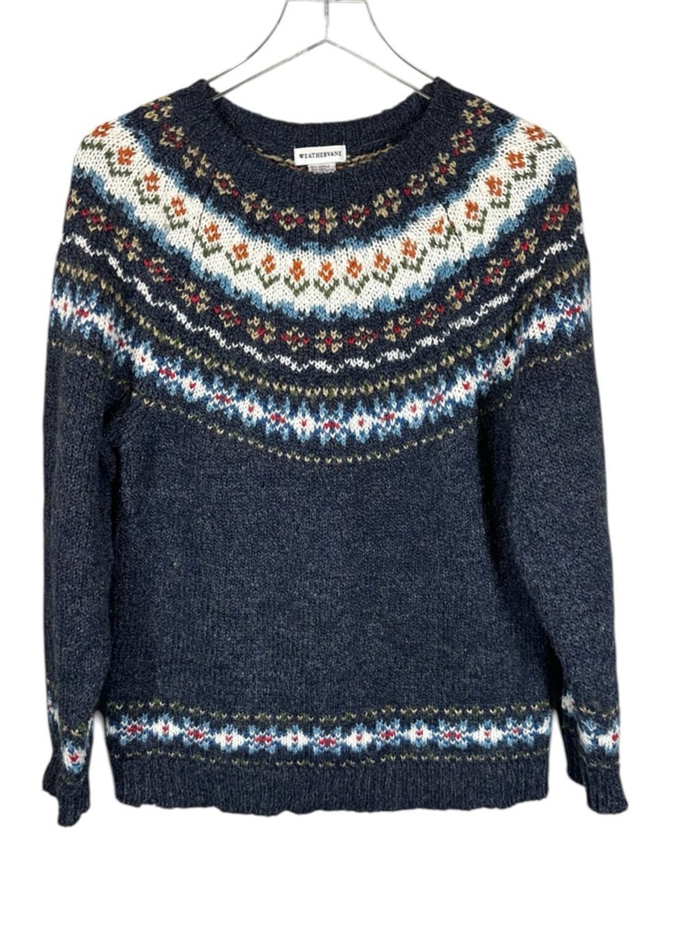 WEATHERVANE women’s size 8 navy crewneck vintage fair aisle sweater wool blend